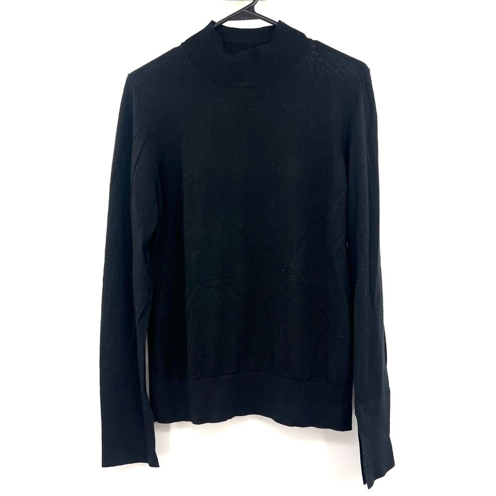 REISS 100% Merino Wool Mock Neck Sweater Womens L Black Lightweight Pullover